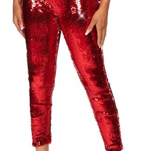 Tipsy Elves Red Sequin Slim-Leg Pants